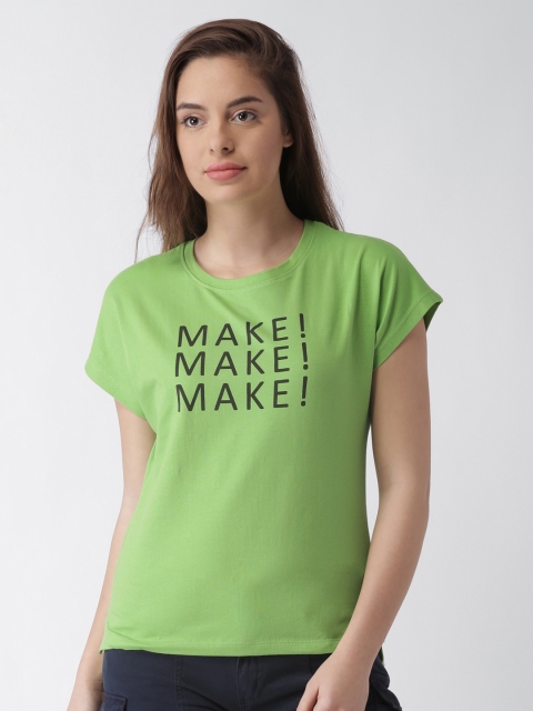 

Blue Saint Women Green Printed Round Neck T-shirt