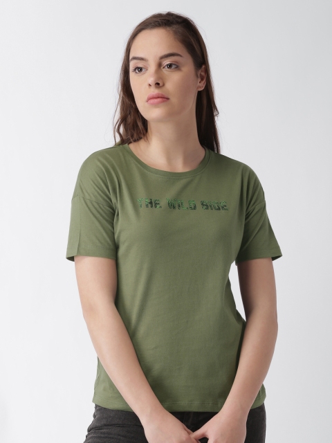 

Blue Saint Women Olive Green Printed Round Neck T-shirt