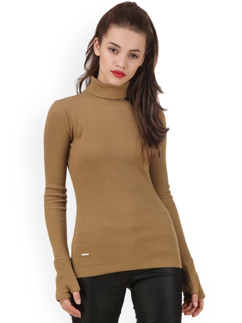 

Texco Women Olive Green & Brown Solid Sweatshirt