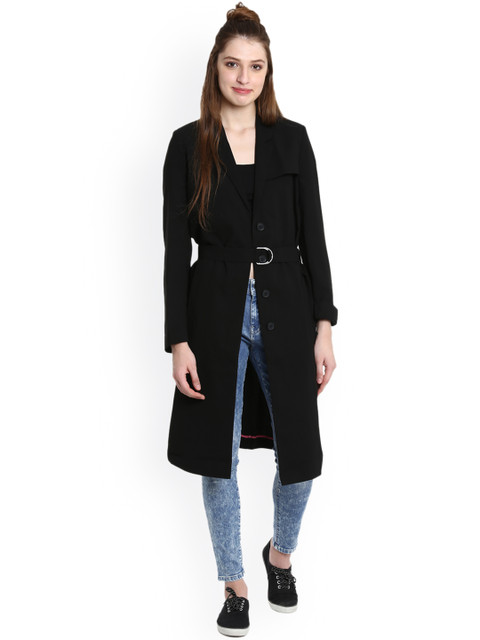 

United Colors of Benetton Women Black Belted Overcoat