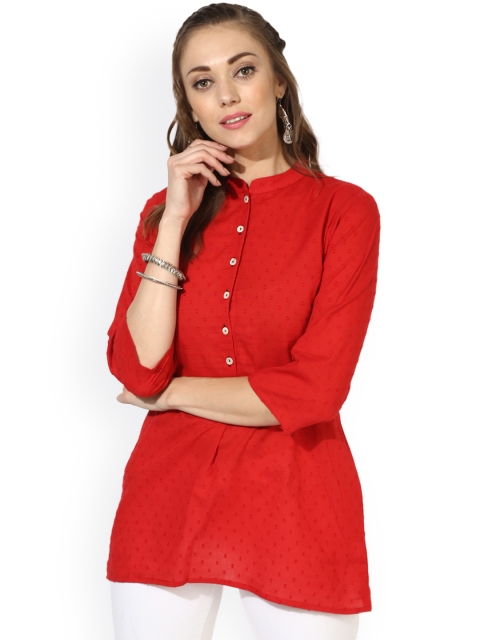 

Sangria Red Woven-Design Tunic