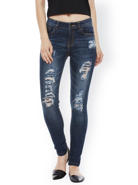 

Miss Chase Women Navy Blue Skinny Fit High-Rise Mildly Distressed Jeans