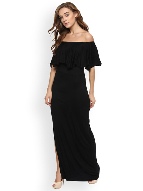 

Miss Chase Women Black Solid Maxi Off Shoulder Dress