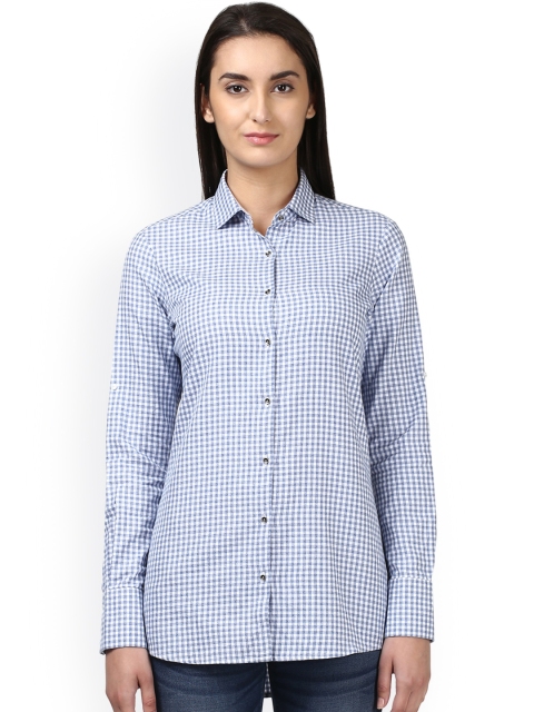 

Park Avenue Women Blue Regular Fit Checked Casual Shirt