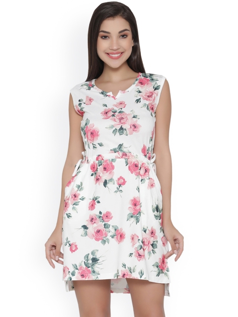 

Clovia Women White & Pink Floral Printed Nightdress NS0962M18XXL