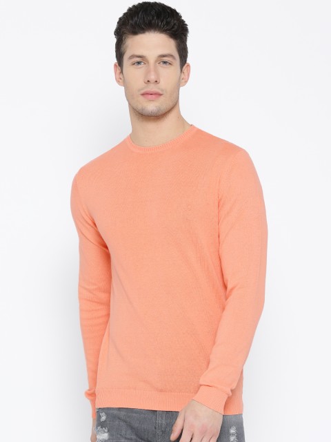 

United Colors of Benetton Men Peach-Coloured Solid Sweater