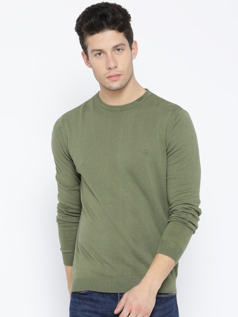 

United Colors of Benetton Men Olive Green Solid Sweater