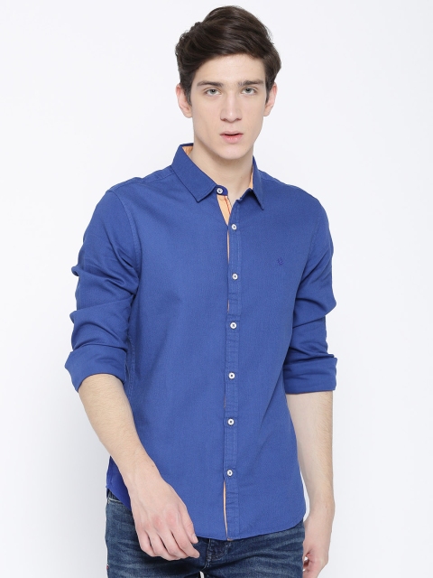 

United Colors of Benetton Men Blue Slim Fit Solid Casual Shirt