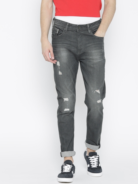 

United Colors of Benetton Men Grey Carrot Fit Mid-Rise Mildly Distressed Stretchable Jeans