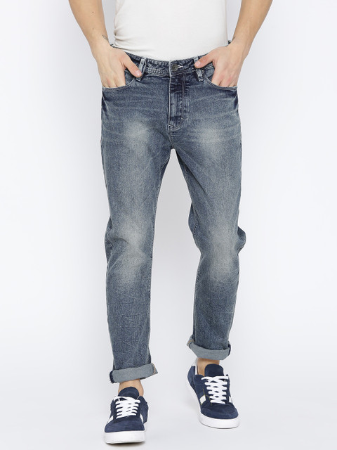 

United Colors of Benetton Men Blue Carrot Fit Mid-Rise Clean Look Stretchable Jeans