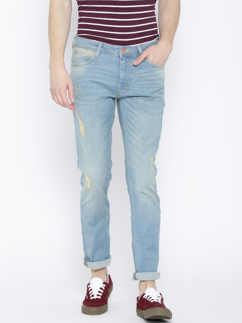 

United Colors of Benetton Men Blue Skinny Fit Mid-Rise Mildly Distressed Stretchable Jeans