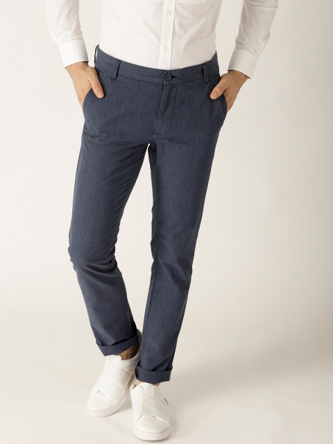 

United Colors of Benetton Men Navy Blue Slim Fit Self Checked Regular Trousers