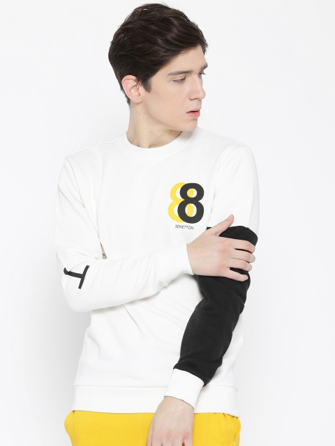 

United Colors of Benetton Men Off-White Solid Sweatshirt