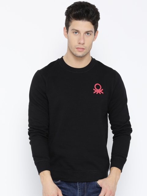 

United Colors of Benetton Men Black Solid Sweatshirt