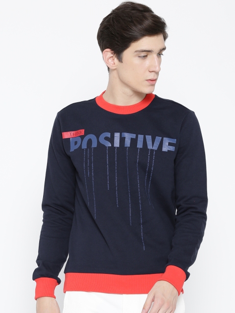 

United Colors of Benetton Men Navy Printed Sweatshirt, Navy blue