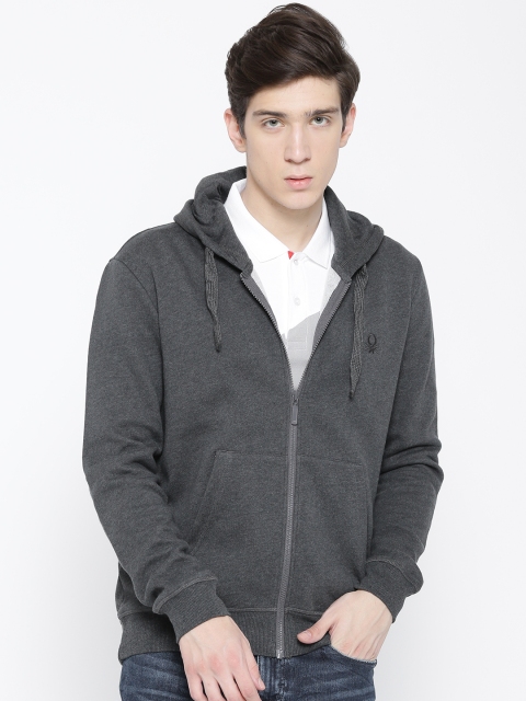 

United Colors of Benetton Men Charcoal Grey Solid Hooded Sweatshirt