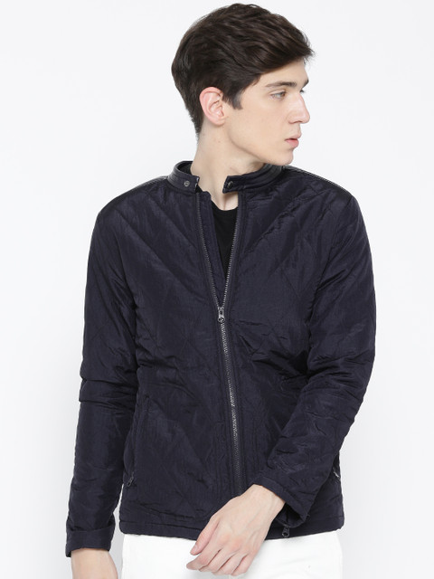 

United Colors of Benetton Men Navy Solid Quilted Jacket, Navy blue