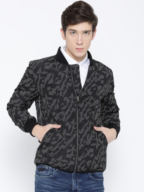 

United Colors of Benetton Men Black & Grey Printed Tailored Jacket