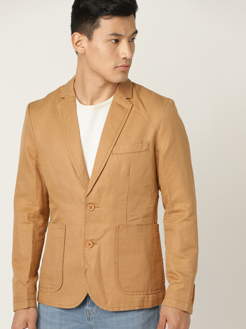 

United Colors of Benetton Men Beige Solid Single-Breasted Casual Blazer