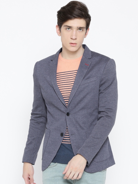 

United Colors of Benetton Men Blue Slim Fit Single-Breasted Formal Blazer