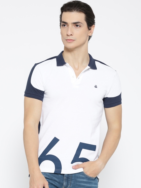 

United Colors of Benetton Men White Printed Polo Collar T-shirt