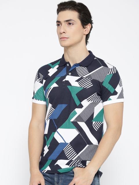 

United Colors of Benetton Men Navy & White Printed Polo Collar T-shirt, Navy blue