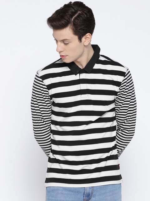 

Levis Men Black & White Striped Polo Collar T-shirt