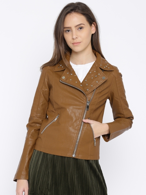

Deal Jeans Women Brown Solid Biker Jacket