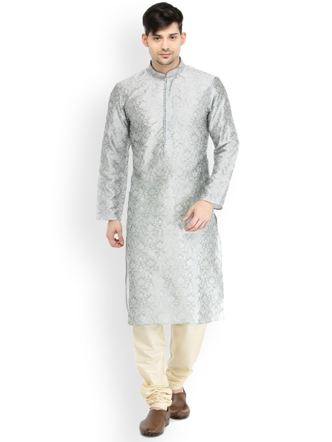 

Chitwan Mohan Men Grey & CreamnSelf Design Kurta with Churidar