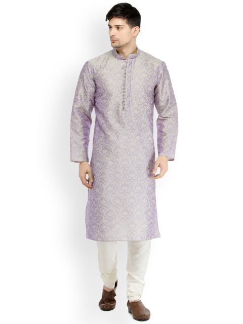 

Chitwan Mohan Men Lavender & Off-White Self Design Kurta with Churidar