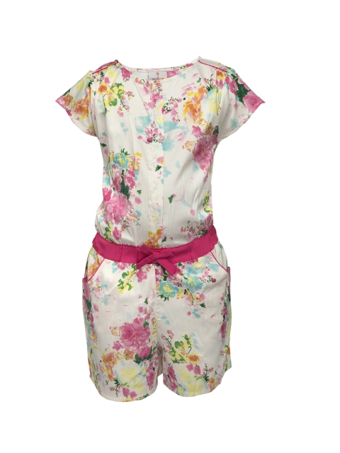 

Oxolloxo Girls White & Pink Floral Print Playsuit