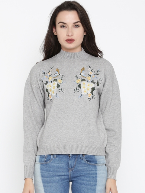 

Splash Women Grey Embroidered Sweater