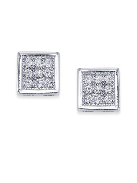 

Peora Silver-Toned & White Square Studs