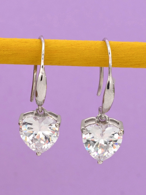 

Peora Silver-Toned & White Heart Shaped Drop Earrings