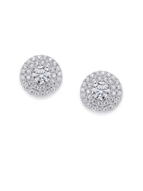 

Peora Silver-Toned & White Circular Studs
