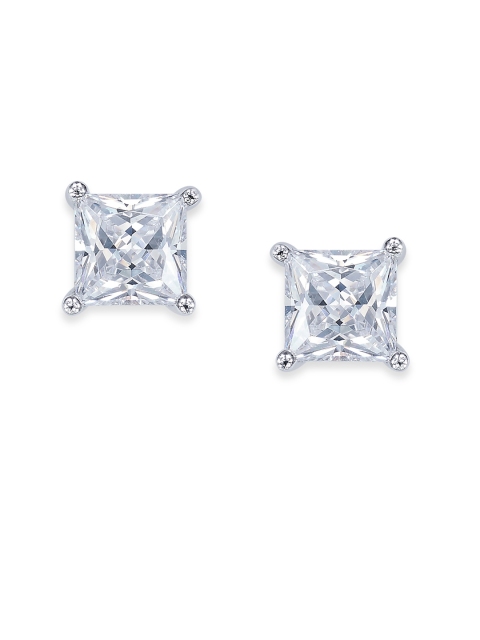 

Peora Silver-Toned & White Square Studs