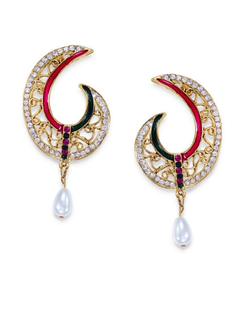 

Peora Gold-Toned & White Crescent Shaped Drop Earrings