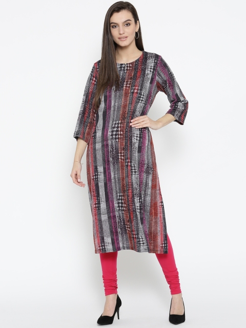 

Biba Women Grey & Magenta Printed Straight Kurta
