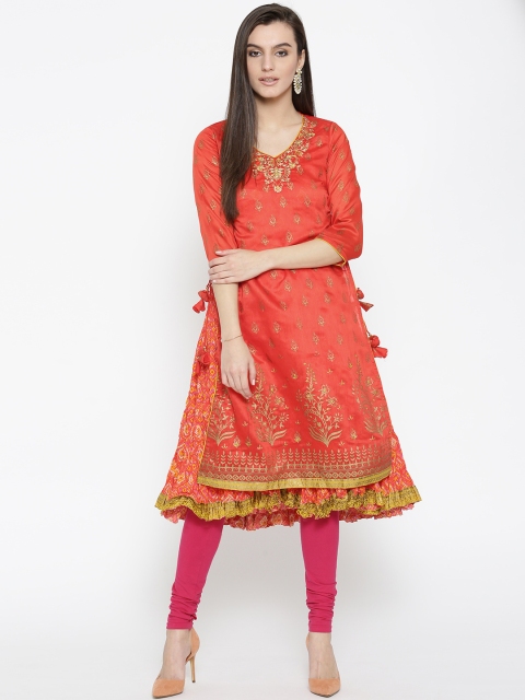 

Biba Women Red & Yellow Layered Printed A-Line Kurta