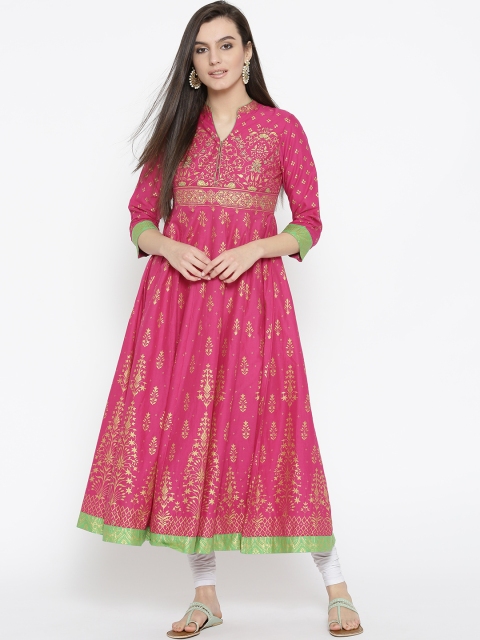 

Biba Women Pink & Golden Printed Anarkali Kurta