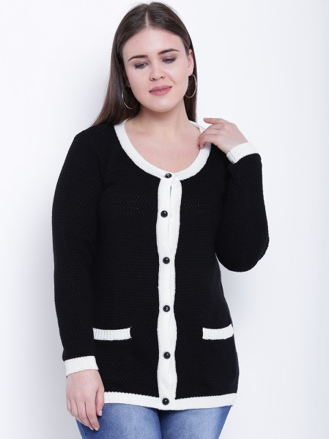 

aLL Plus Size Women Black Solid Cardigan
