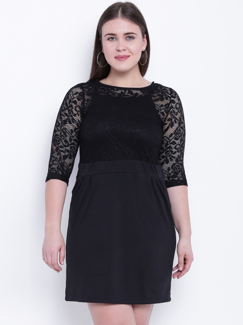 

aLL Plus Size Women Black Lace Bodice Sheath Dress