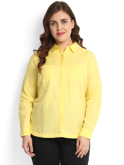 

aLL Women Yellow Comfort Regular Fit Solid Plus Size Casual Shirt