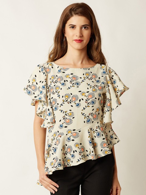 

Miss Chase Women Beige Printed Peplum Top