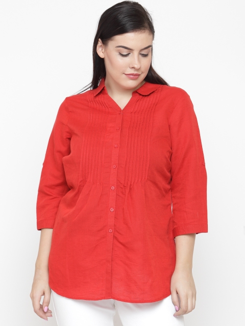 

aLL Plus Size Women Red Regular Fit Solid Casual Shirt