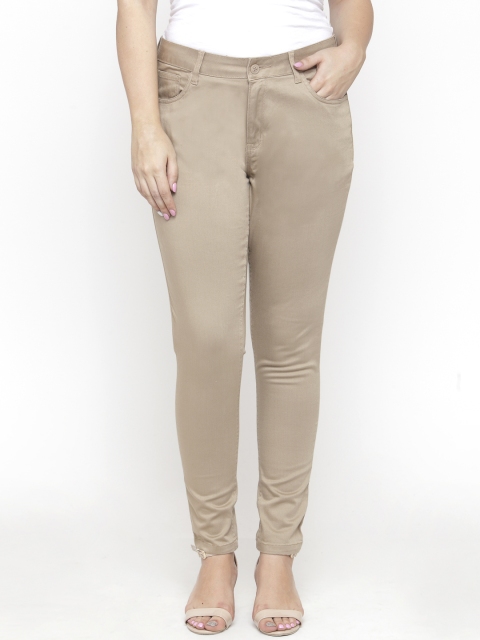 

aLL Plus Size Women Beige Regular Fit Solid Trousers