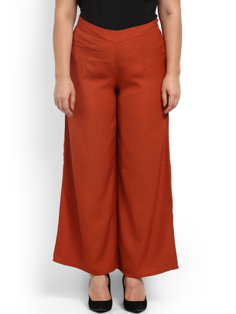 

aLL Plus Size Women Rust Custom Regular Fit Solid ParaLL Plus Sizeel Trousers