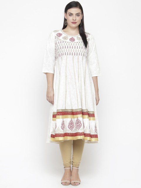 

aLL Plus Size Women Cream-Coloured Printed A-Line Kurta