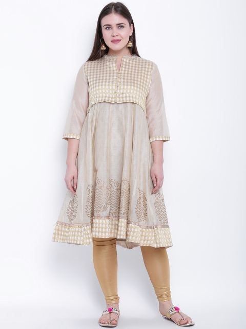 

aLL Plus Size Women Beige Printed Anarkali Kurta