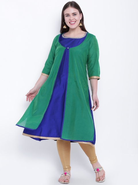 

aLL Plus Size Women Blue Green Solid A-Line Kurta